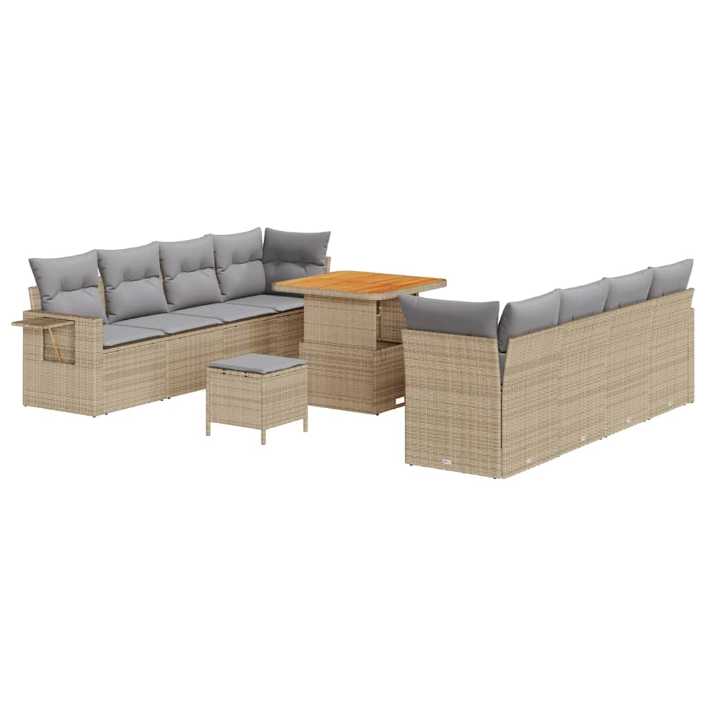 Gartensofa-set mit Kissen 11 pcs Beige und Hellgrau Poly-Rattan