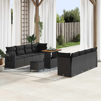 Gartensofa-set mit Kissen 11 pcs Schwarz Poly-Rattan