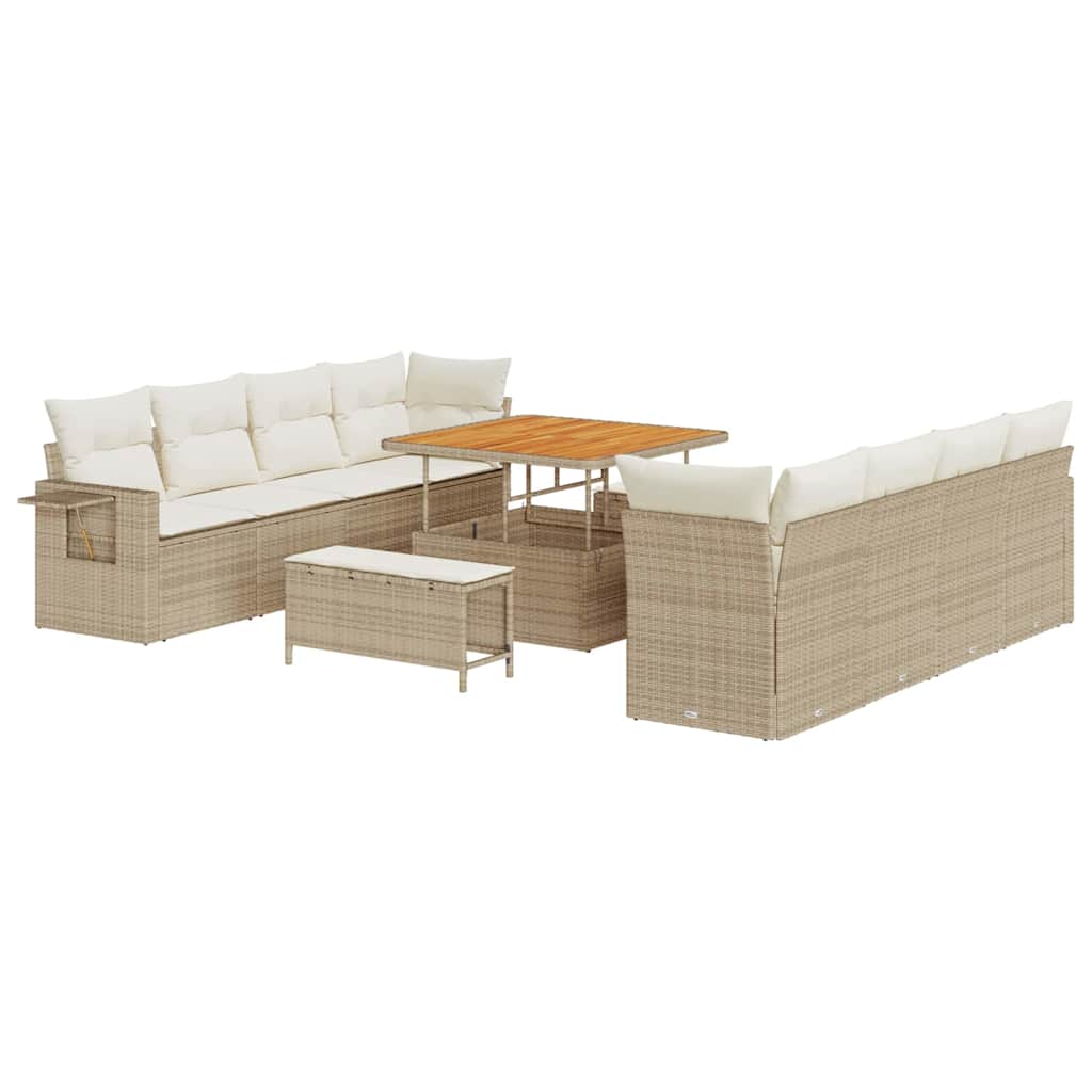 Gartensofa-set mit Kissen 11 pcs Beige und Creme Poly-Rattan