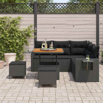 Gartensofa-set mit Kissen 9 pcs Schwarz Poly-Rattan