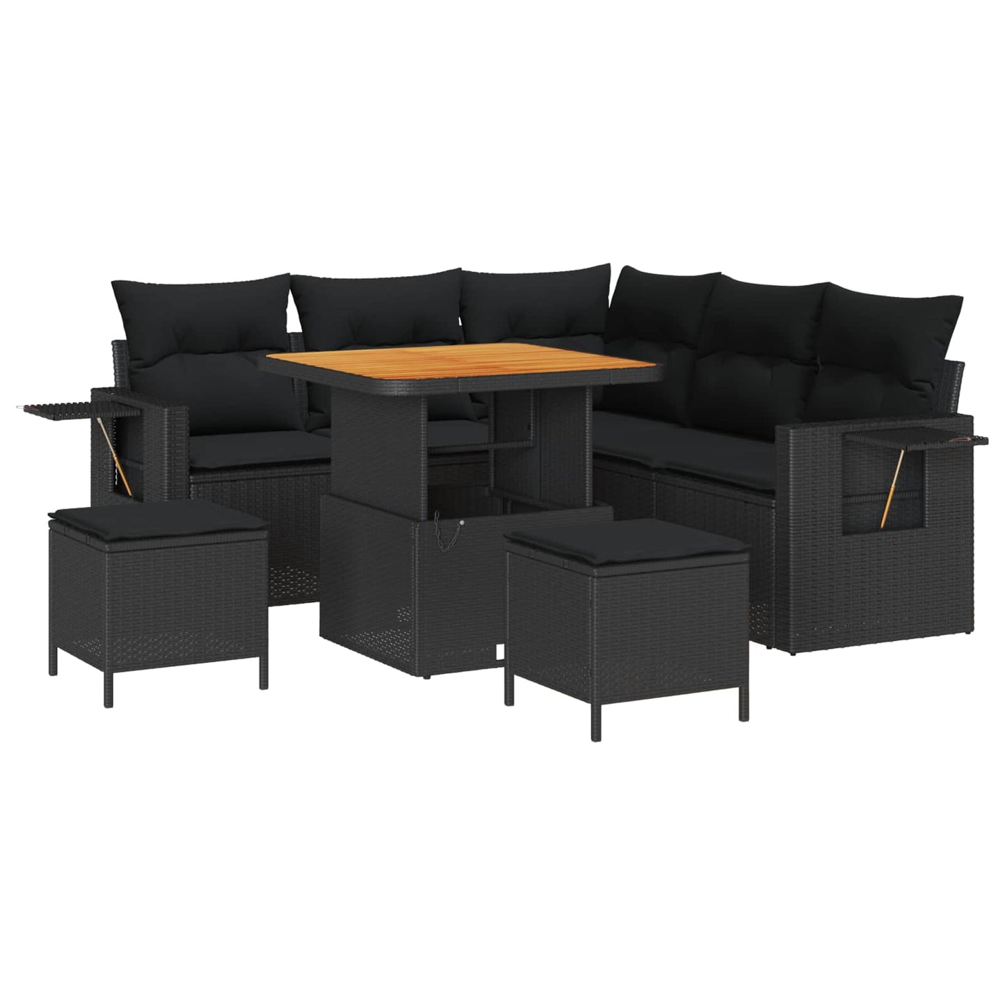 Gartensofa-set mit Kissen 9 pcs Schwarz Poly-Rattan