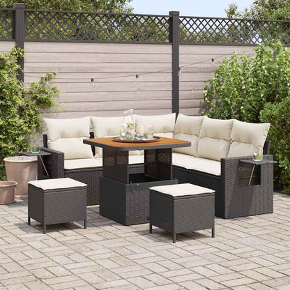 Gartensofa-set mit Kissen 9 pcs Schwarz und Creme Poly-Rattan