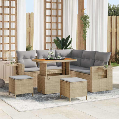 Gartensofa-set mit Kissen 9 pcs Beige und Hellgrau Poly-Rattan