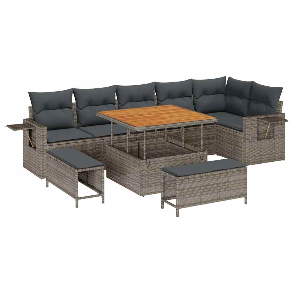 Gartensofa-set mit Kissen 11 pcs Grau Poly-Rattan