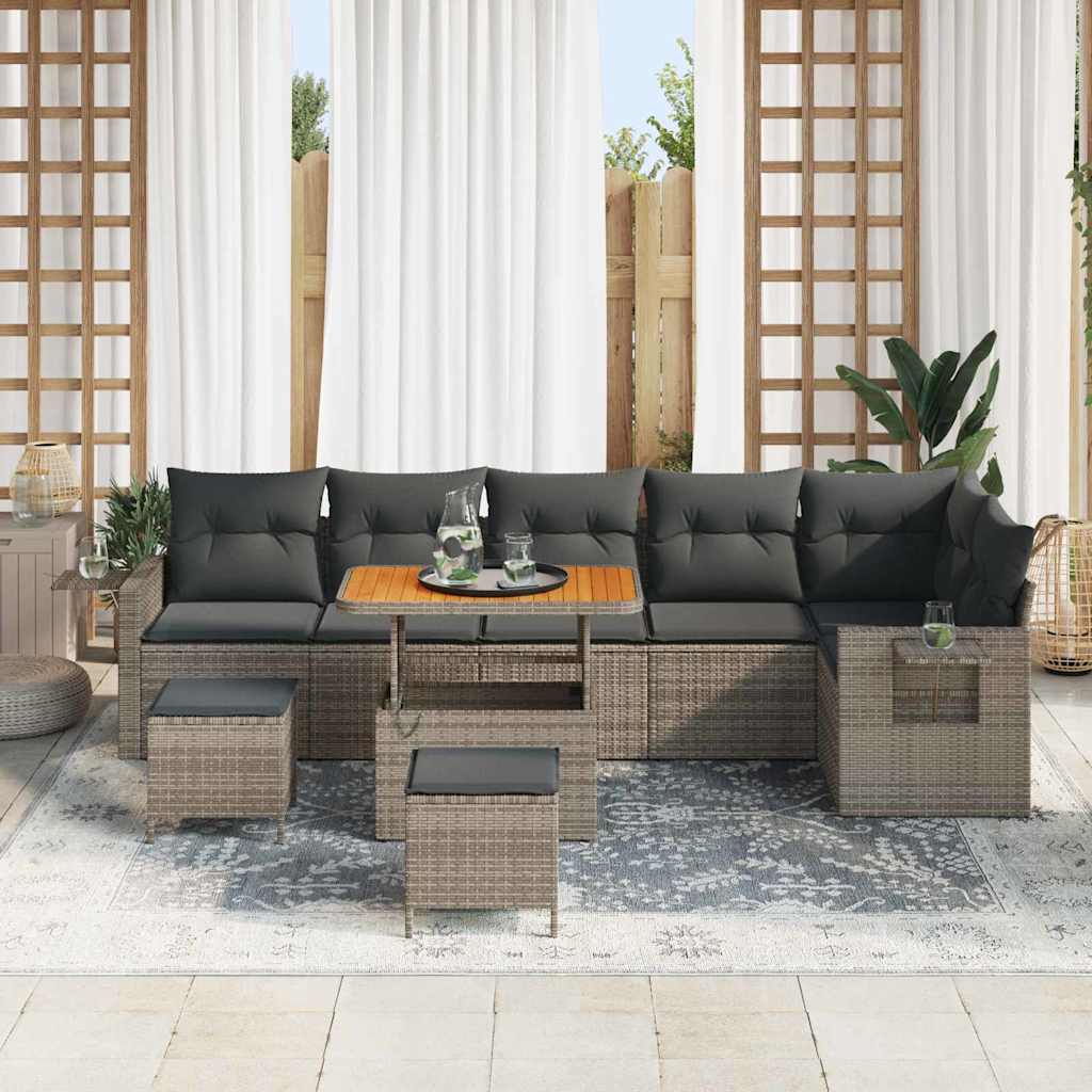 Gartensofa-set mit Kissen 11 pcs Grau Poly-Rattan