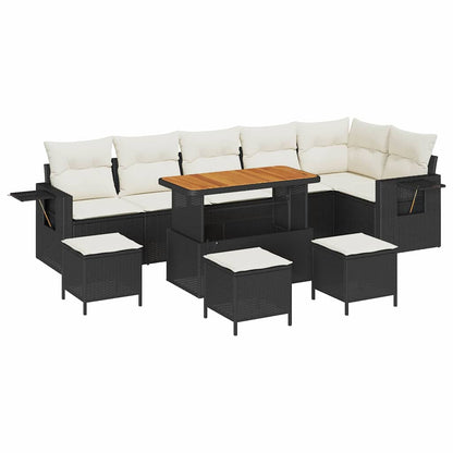 Gartensofa-set mit Kissen 12 pcs Schwarz und Creme Poly-Rattan