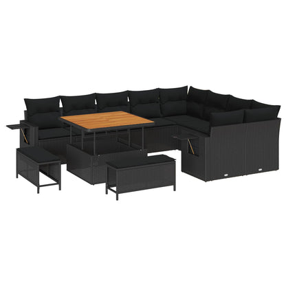 Gartensofa-set mit Kissen 13 pcs Schwarz Poly-Rattan