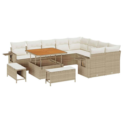 Gartensofa-set mit Kissen 12 pcs Beige und Creme Poly-Rattan
