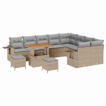 Gartensofa-set mit Kissen 12 pcs Beige und Hellgrau Poly-Rattan