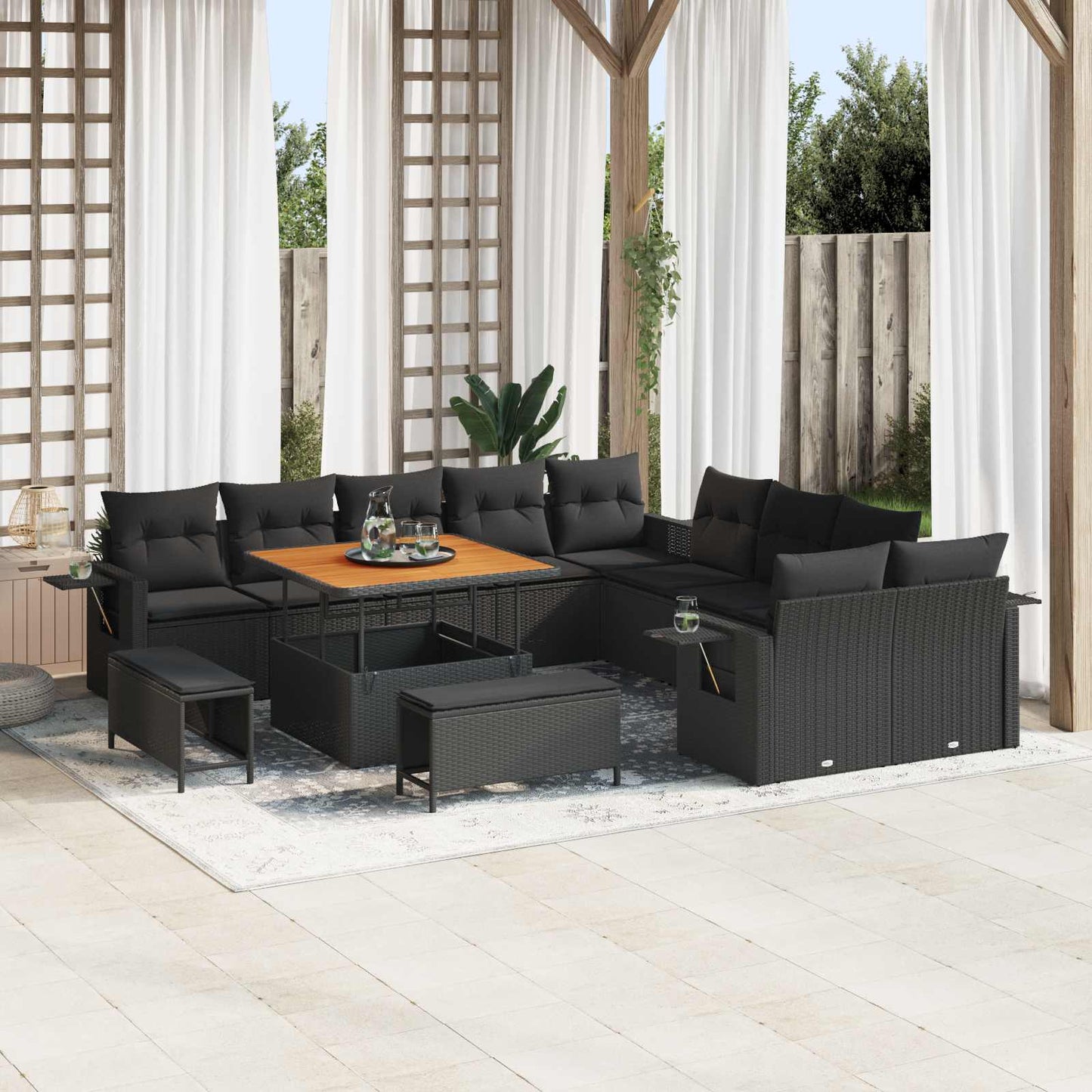 Gartensofa-set mit Kissen 13 pcs Schwarz Poly-Rattan