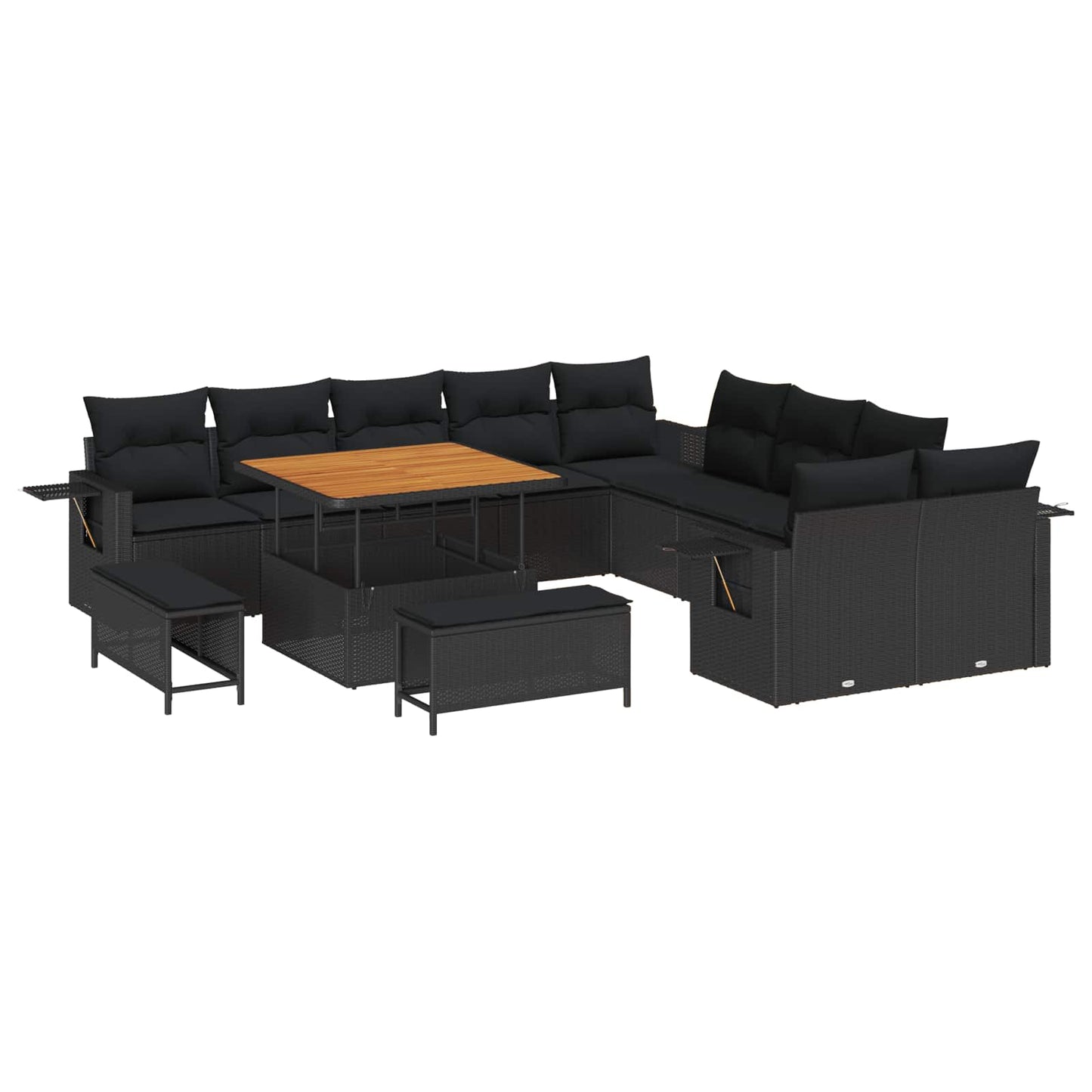 Gartensofa-set mit Kissen 13 pcs Schwarz Poly-Rattan