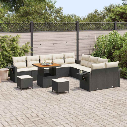 Gartensofa-set mit Kissen 13 pcs Schwarz Poly-Rattan