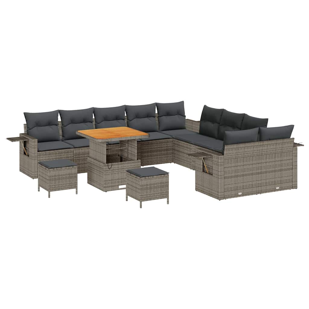 Gartensofa-set mit Kissen mit Speicher 13 pcs Grau Poly-Rattan