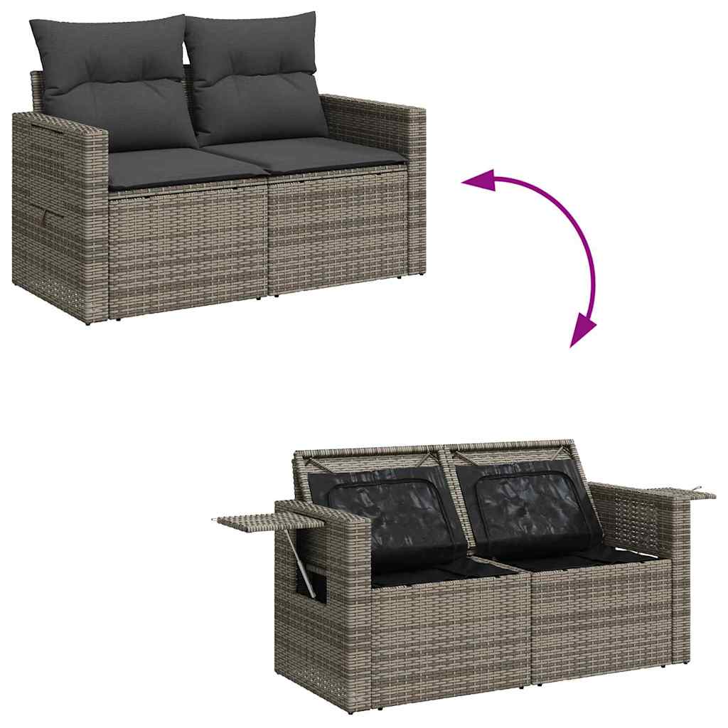 Gartensofa-set mit Kissen mit Speicher 13 pcs Grau Poly-Rattan