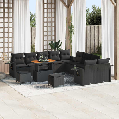 Gartensofa-set mit Kissen 13 pcs Schwarz Poly-Rattan