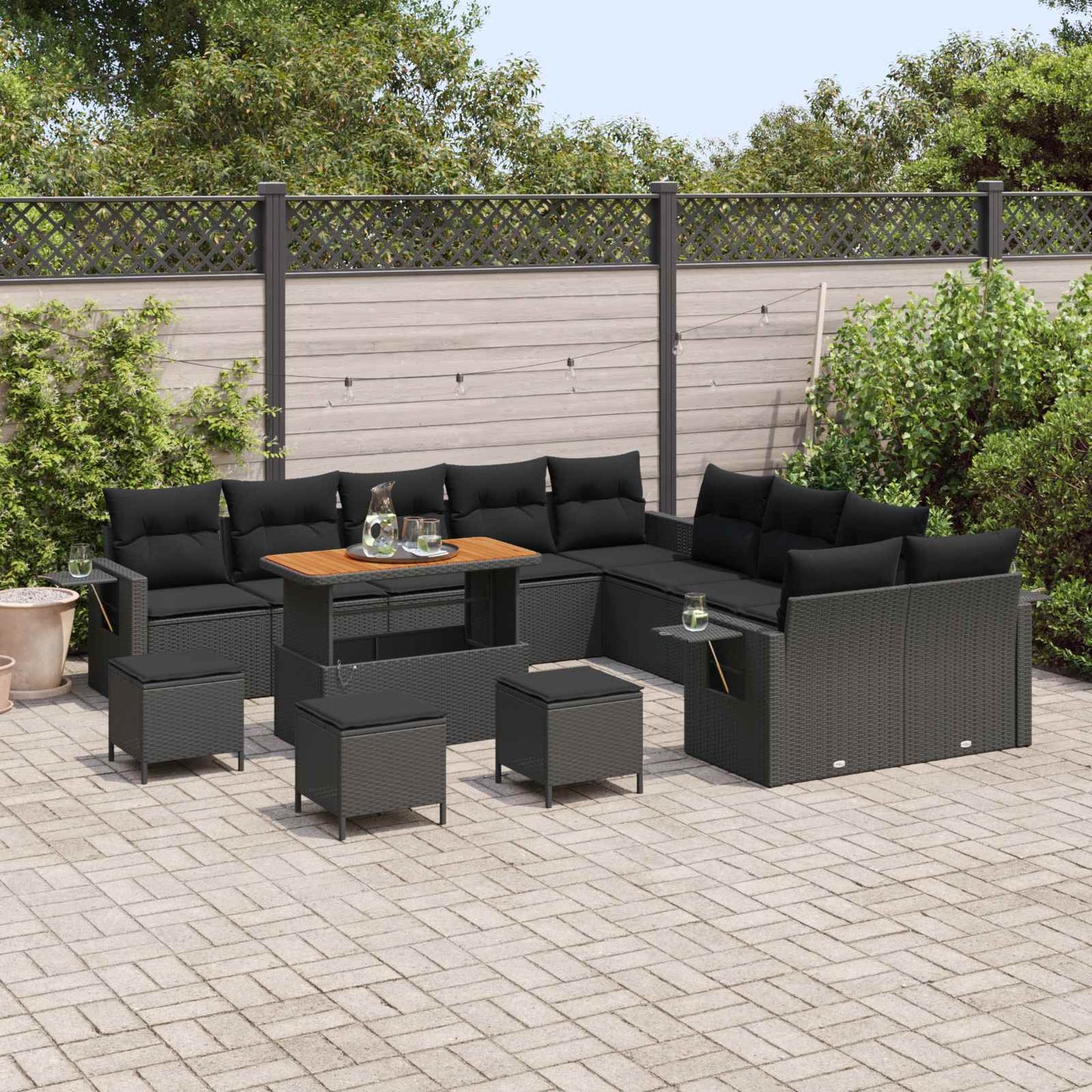 Gartensofa-set mit Kissen 14 pcs Schwarz Poly-Rattan