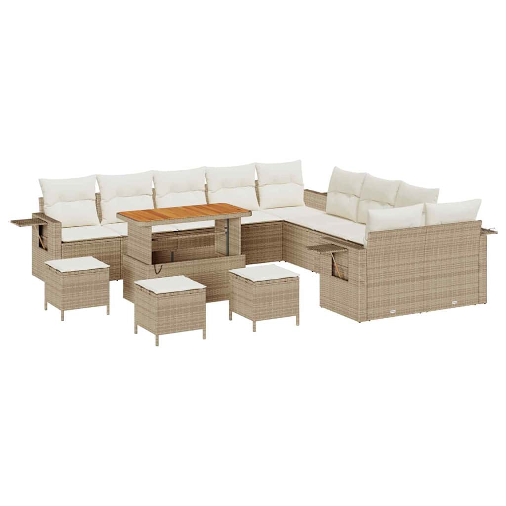 Gartensofa-set mit Kissen mit Speicher 14 pcs Beige Poly-Rattan