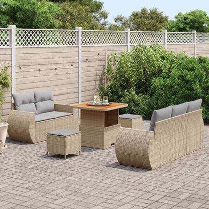 Gartensofa-set mit Kissen 8 pcs Beige und Hellgrau Poly-Rattan