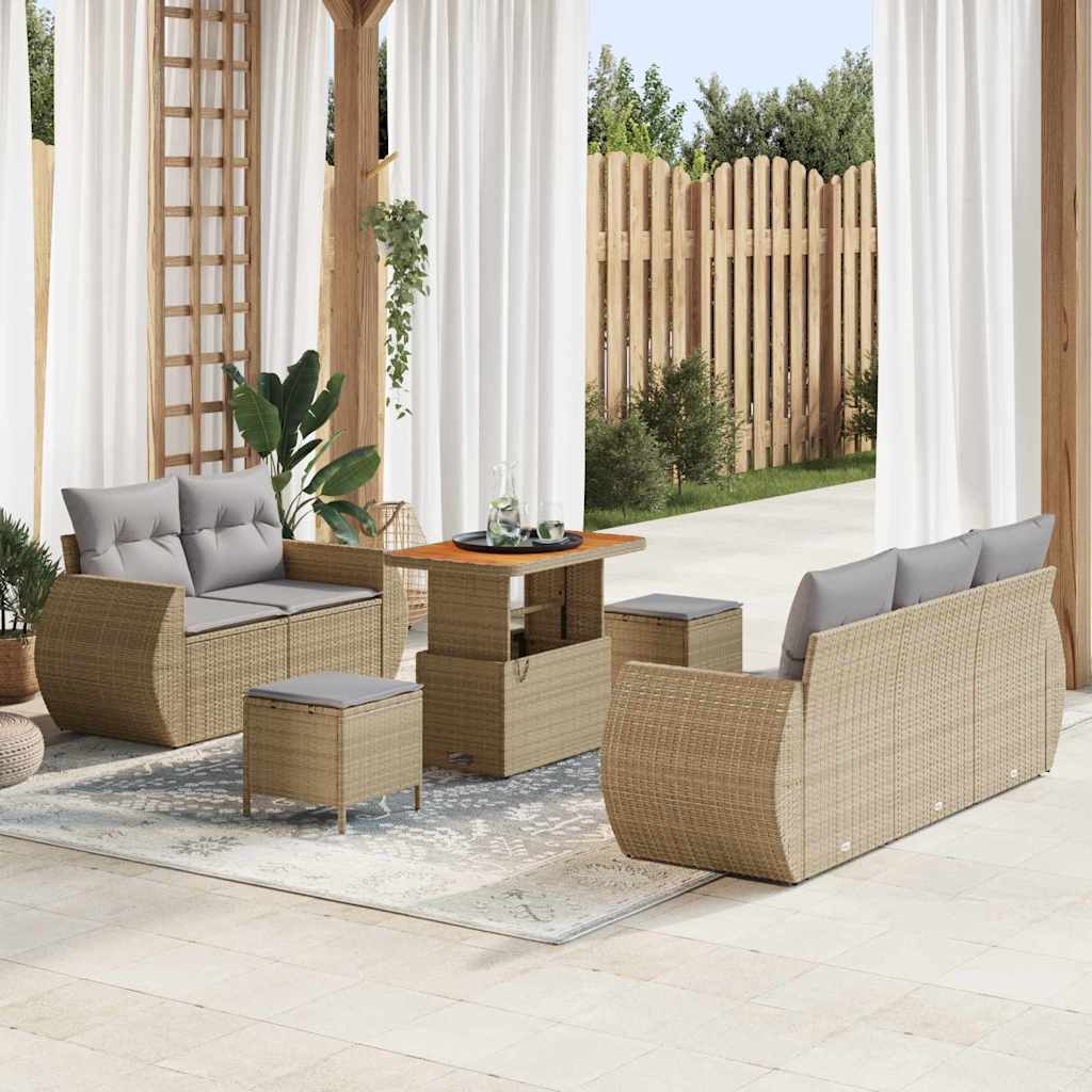 Gartensofa-set mit Kissen 8 pcs Beige und Hellgrau Poly-Rattan