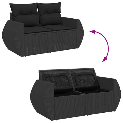 Gartensofa-set mit Kissen mit Kissen 9 pcs Schwarz Poly-Rattan