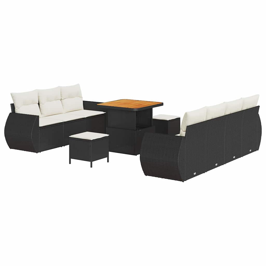 Gartensofa-set mit Kissen 10 pcs Schwarz und Creme Poly-Rattan