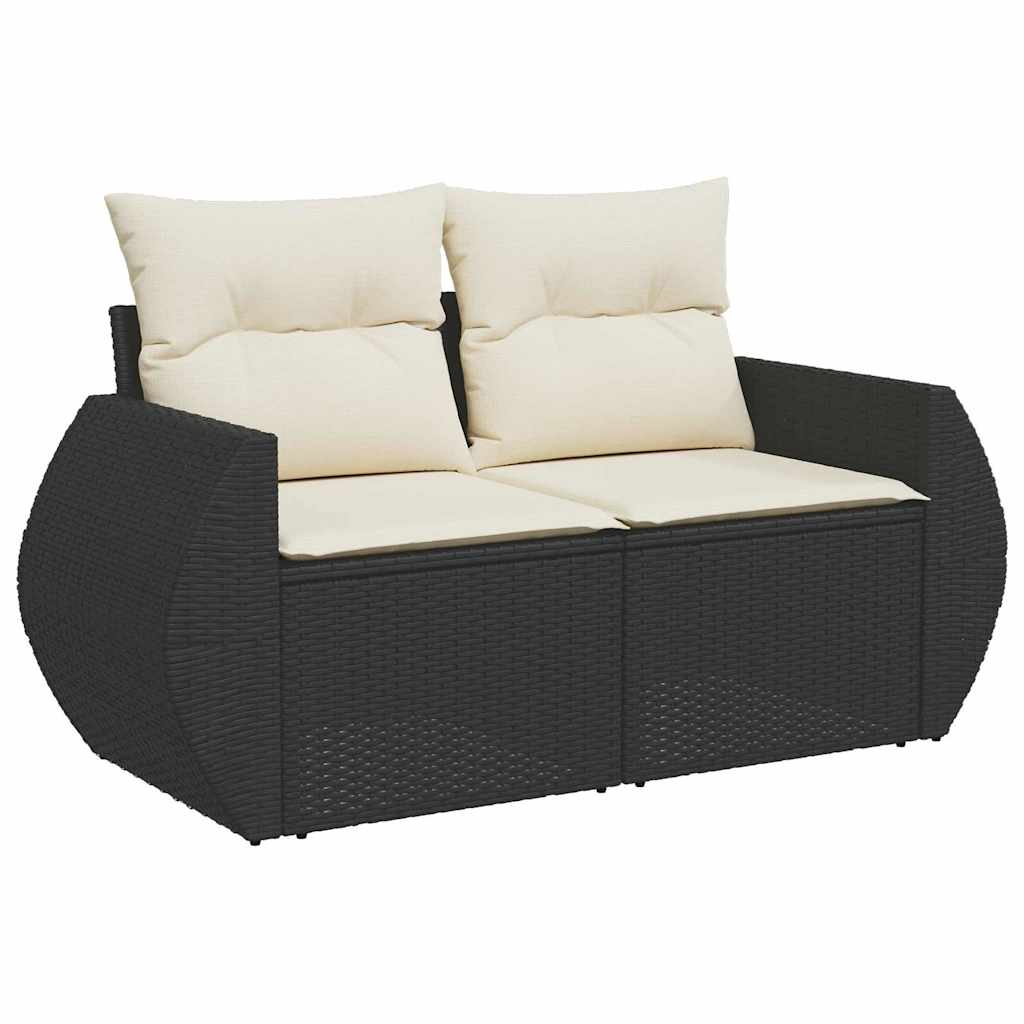 Gartensofa-set mit Kissen 10 pcs Schwarz und Creme Poly-Rattan