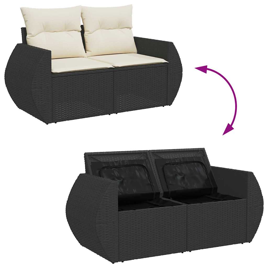 Gartensofa-set mit Kissen 10 pcs Schwarz und Creme Poly-Rattan