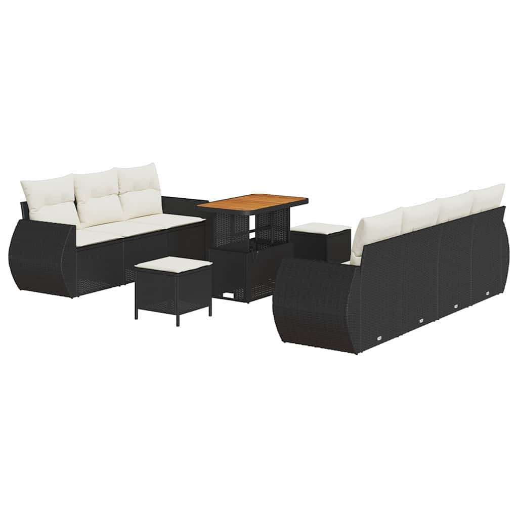 Gartensofa-set mit Kissen 10 pcs Schwarz und Creme Poly-Rattan