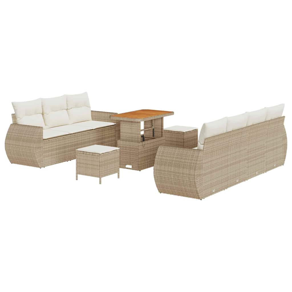 Gartensofa-set mit Kissen 10 pcs Beige und Creme Poly-Rattan