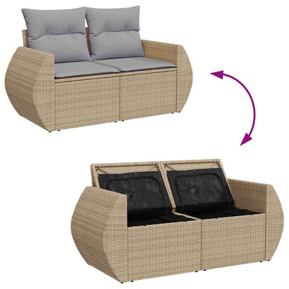 Gartensofa-set mit Kissen 10 pcs Beige und Hellgrau Poly-Rattan