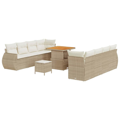 Garten-Sofa-Set mit Speicher 11 pcs Beige Poly Rattan