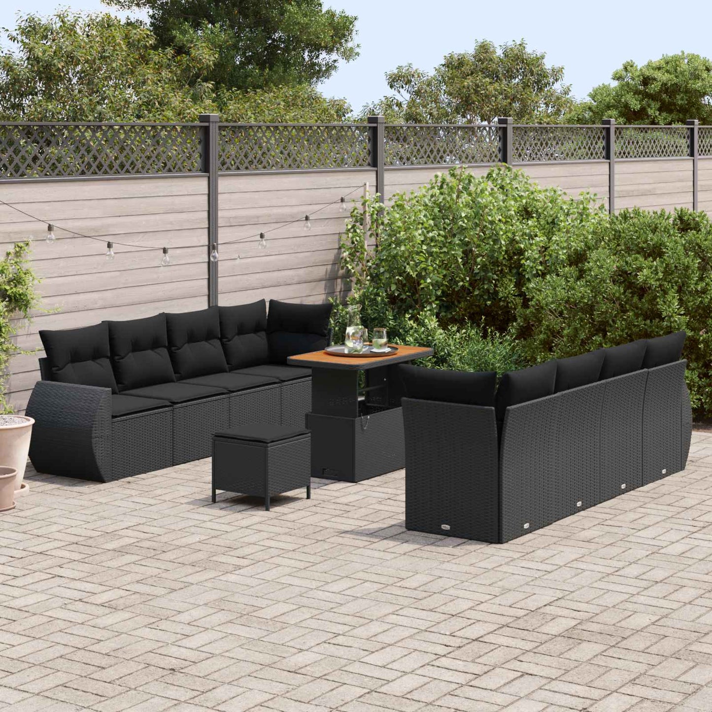 Garten-Sofa-Set mit Speicher 11 pcs Schwarz Poly Rattan