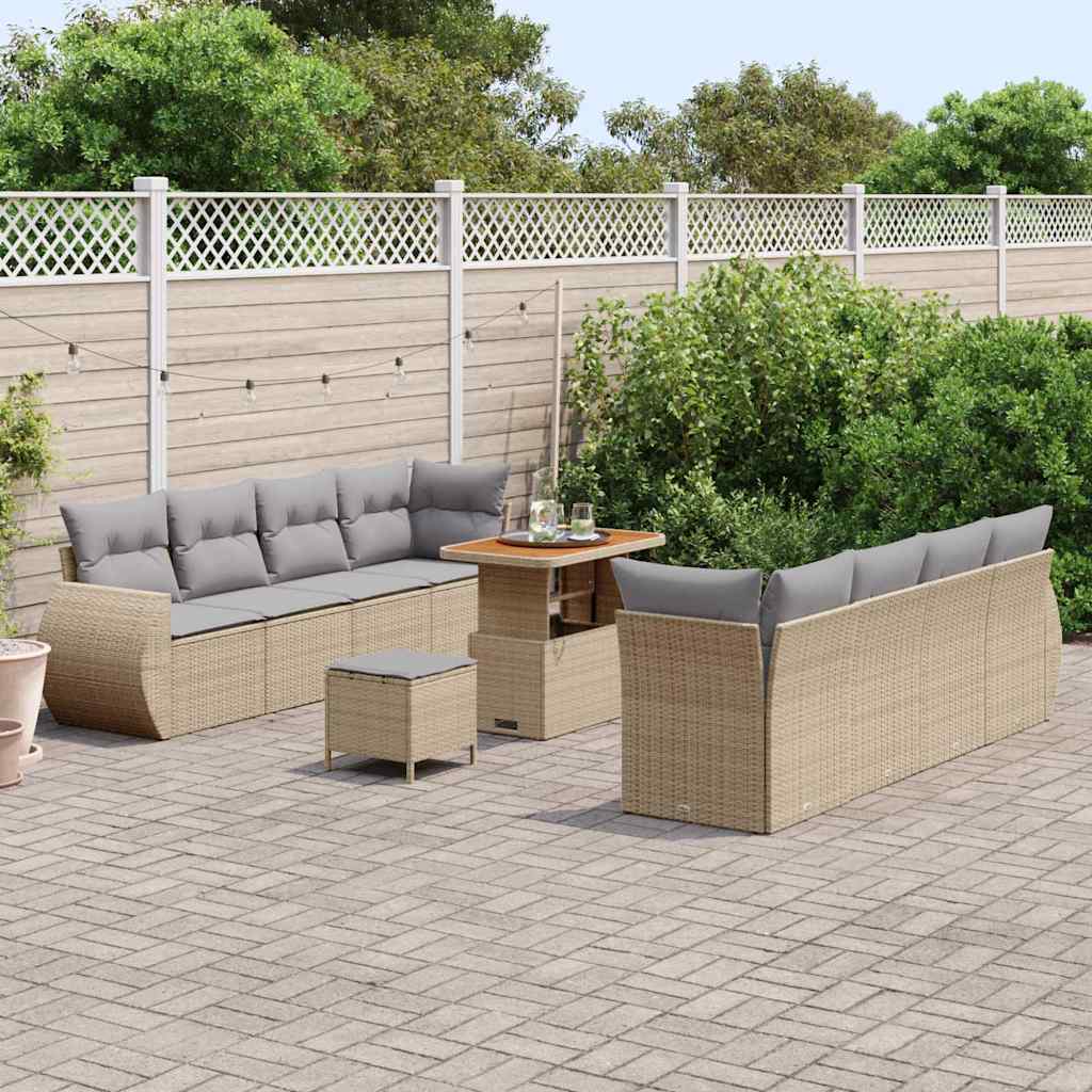 Garten-Sofa-Set mit Speicher 11 pcs Beige Poly Rattan