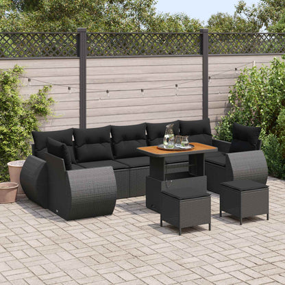 Garten-Sofa-Set mit Kissen mit Speicher 10 pcs Schwarz