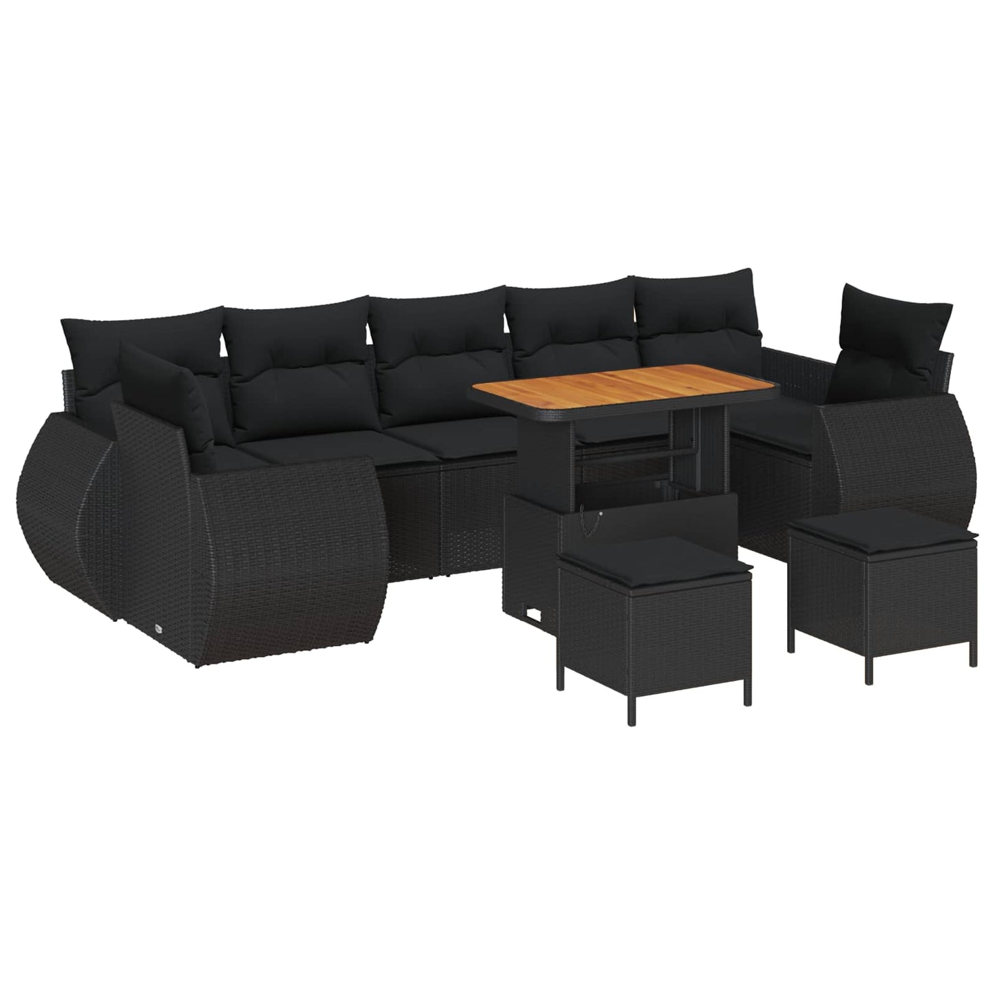 Garten-Sofa-Set mit Kissen mit Speicher 10 pcs Schwarz
