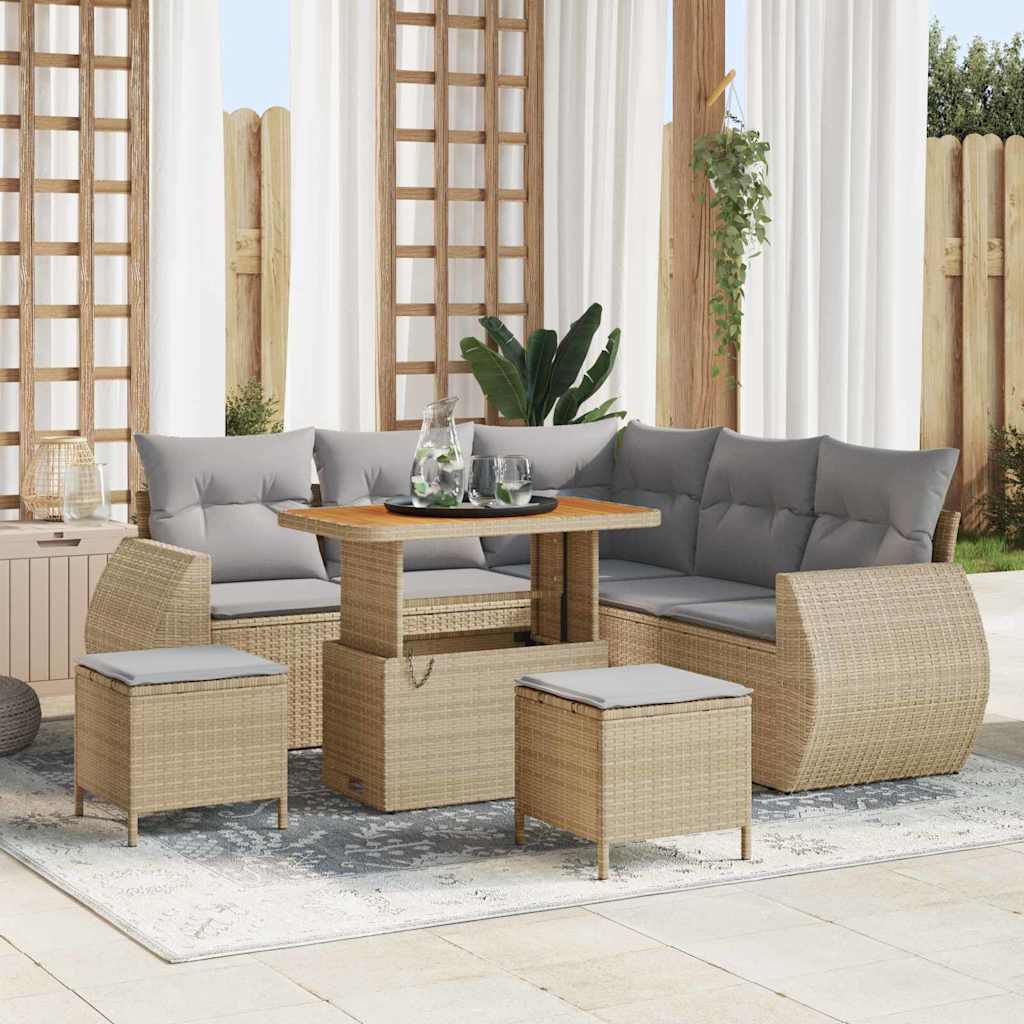Garten-Sofa-Set mit Kissen 8 pcs Beige und Hellgrau