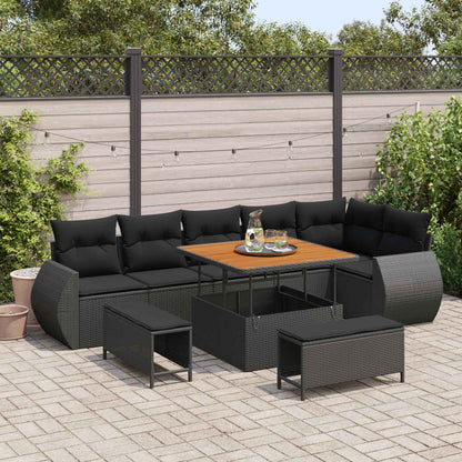 Gartensofa-set mit Kissen mit Kissen 9 pcs Schwarz Poly Rattan