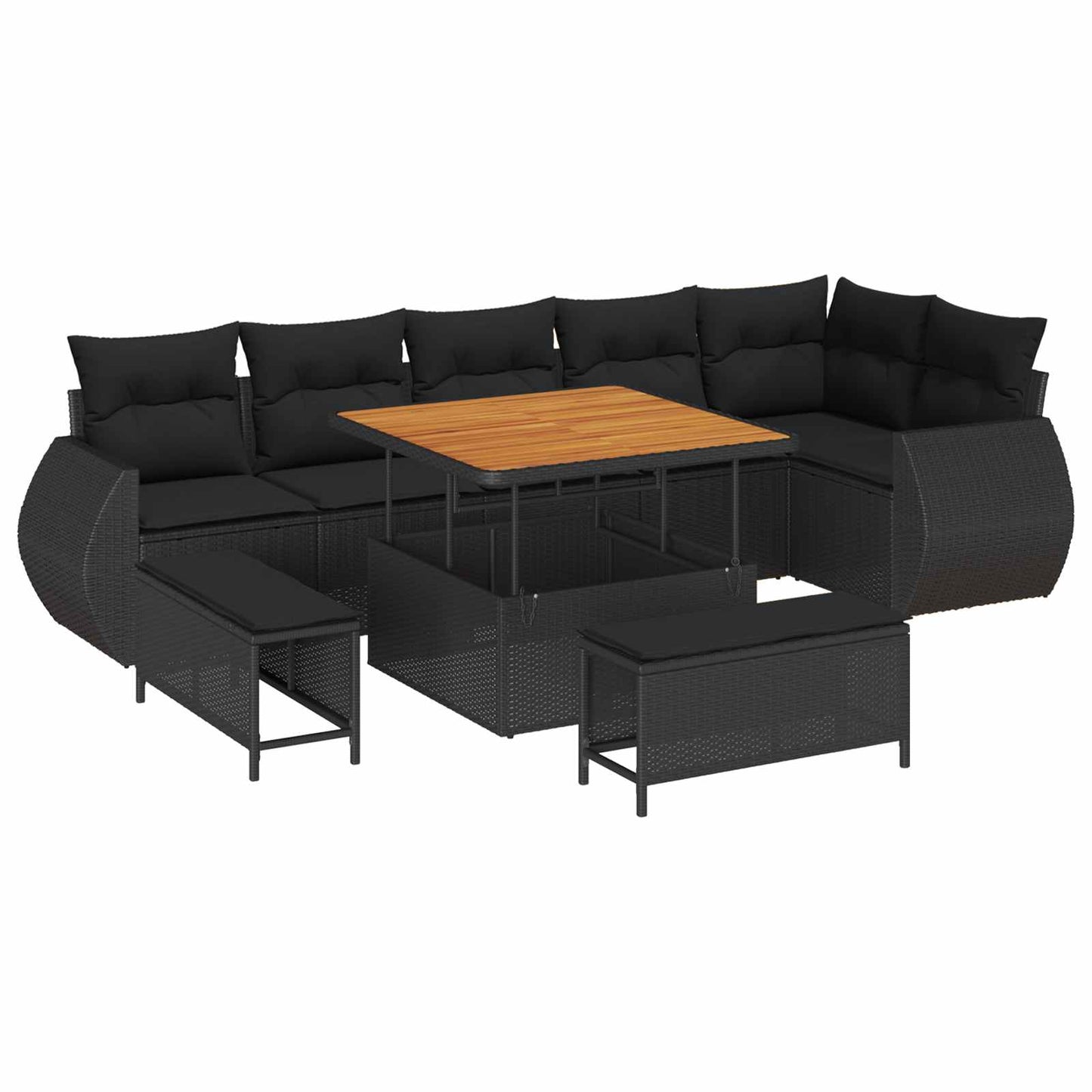 Gartensofa-set mit Kissen mit Kissen 9 pcs Schwarz Poly Rattan