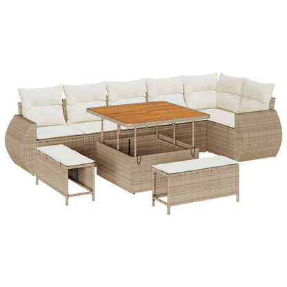 Garten-Sofa-Set mit Kissen mit Speicher 9 pcs Beige und Creme