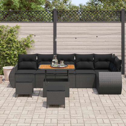 Gartensofa-set mit Kissen mit Kissen 9 pcs Schwarz Poly Rattan