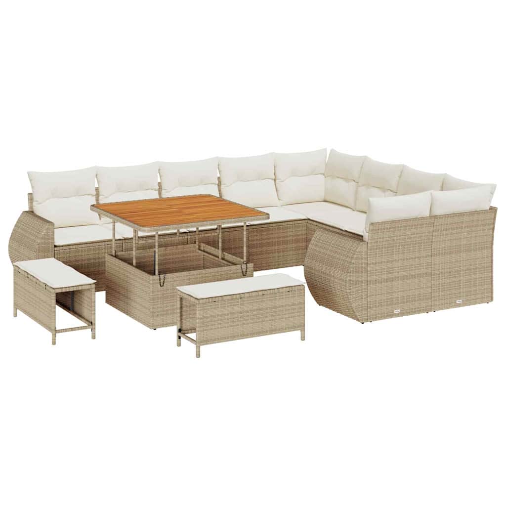 Garten-Sofa-Set mit Kissen mit Speicher 12 pcs Beige und Creme