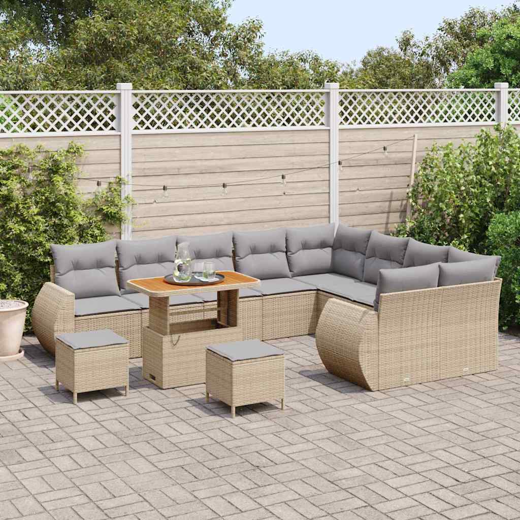 Gartensofa-set mit Kissen 12 pcs Beige und Hellgrau Poly Rattan