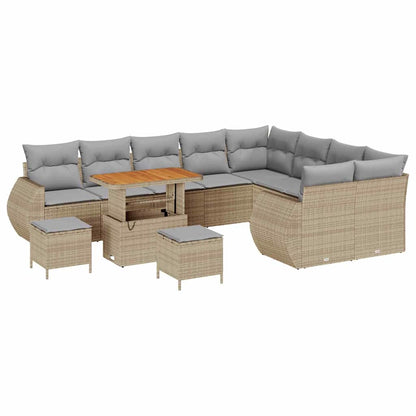 Gartensofa-set mit Kissen 12 pcs Beige und Hellgrau Poly Rattan