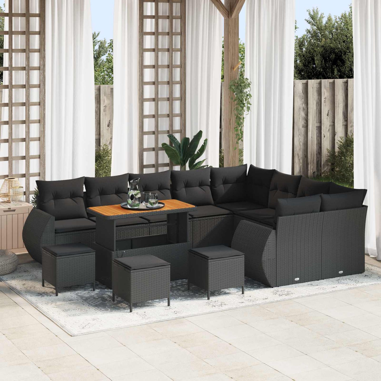 Gartensofa-set mit Kissen mit Kissen 13 pcs Schwarz Poly Rattan