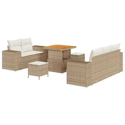 Gartensofa-set mit Kissen 8 pcs Beige und Creme Poly Rattan