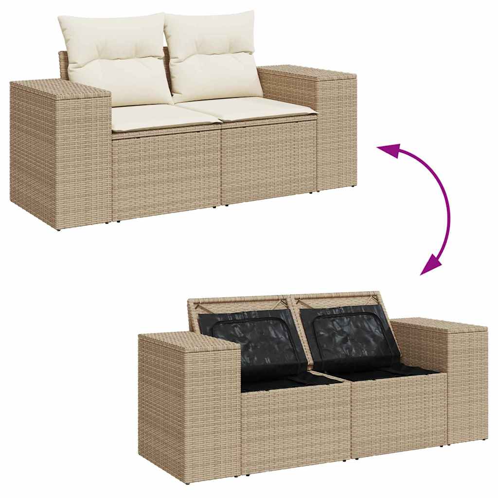 Gartensofa-set mit Kissen 8 pcs Beige und Creme Poly Rattan
