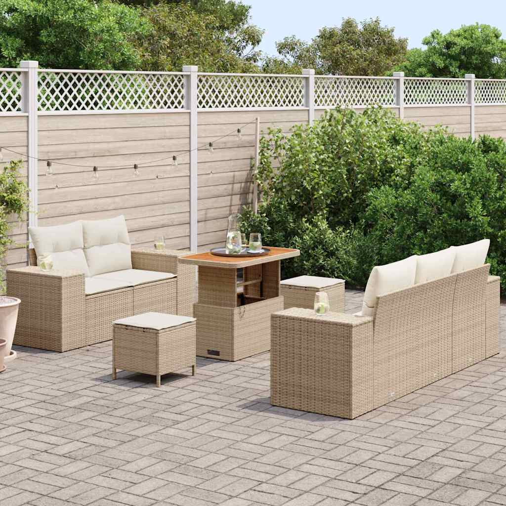 Gartensofa-set mit Kissen 8 pcs Beige und Creme Poly Rattan