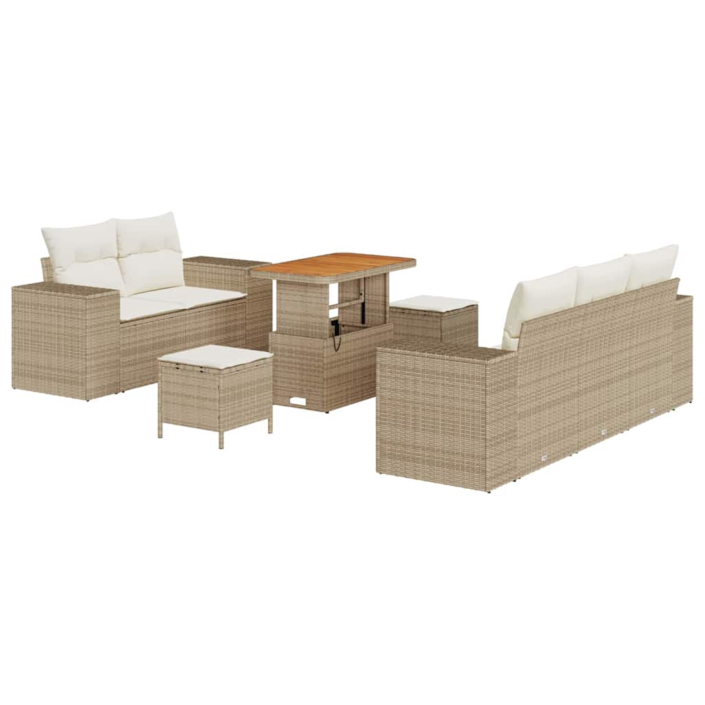 Gartensofa-set mit Kissen 8 pcs Beige und Creme Poly Rattan