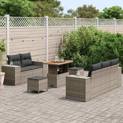 Gartensofa-set mit Kissen mit Speicher 8 pcs Grau Poly Rattan