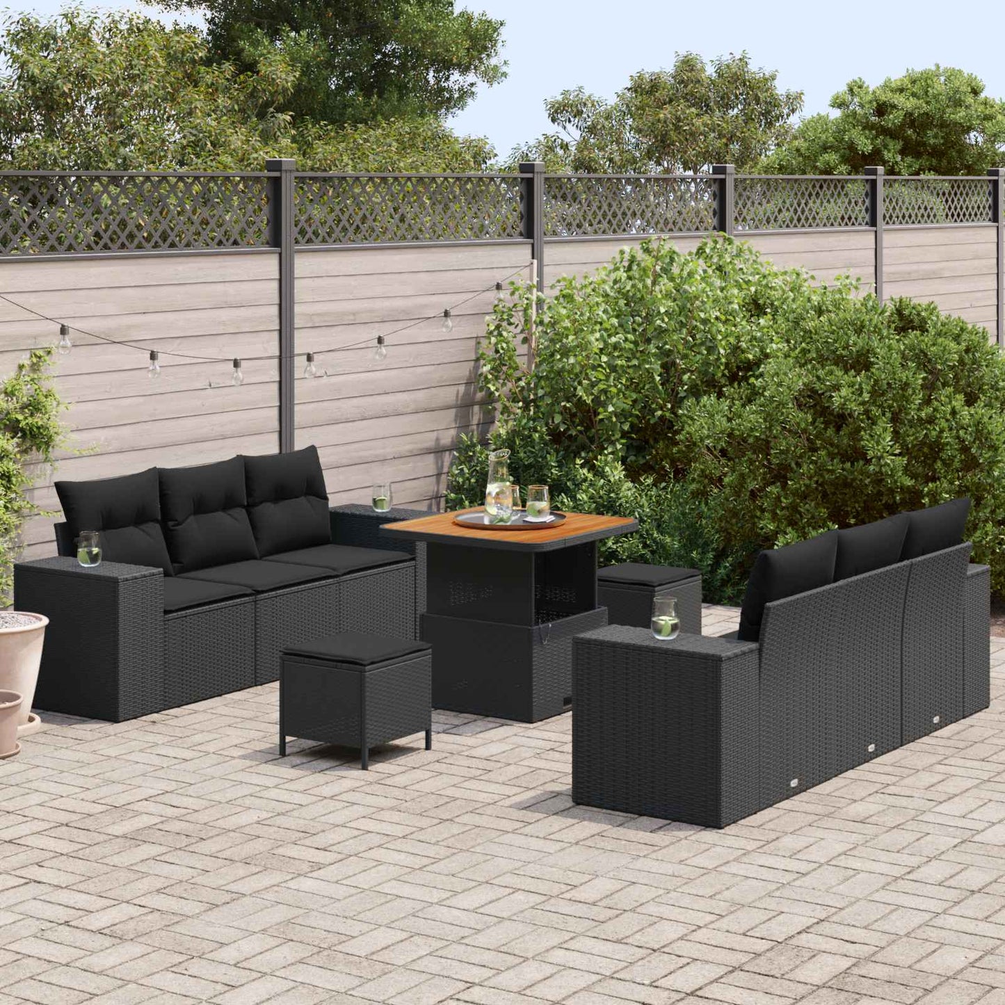 Gartensofa-set mit Kissen mit Kissen 9 pcs Schwarz Poly Rattan